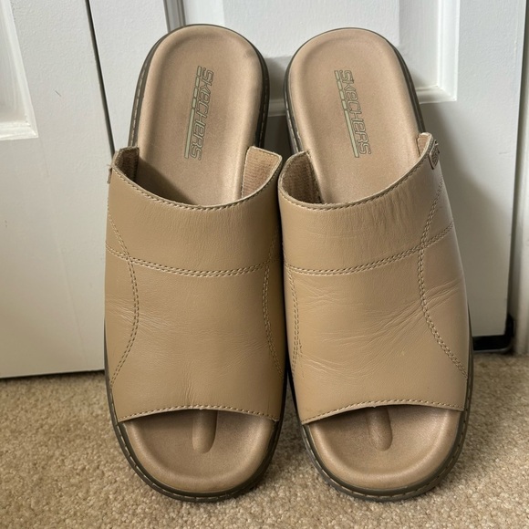 Vintage Skechers Y2K Tan Leather Platform Sandals Slip On Open Toe Slides 11 41 - Picture 3 of 10